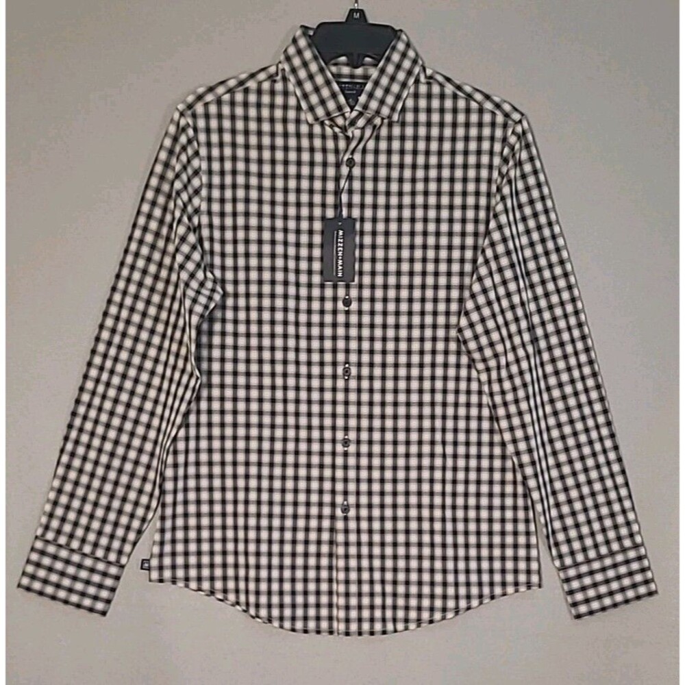 NWT Mizzen Main Leeward Performance Dress Shirt Mens S Plaid Button Up No Tuck